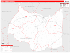 Prince Edward County, VA Digital Map Red Line Style